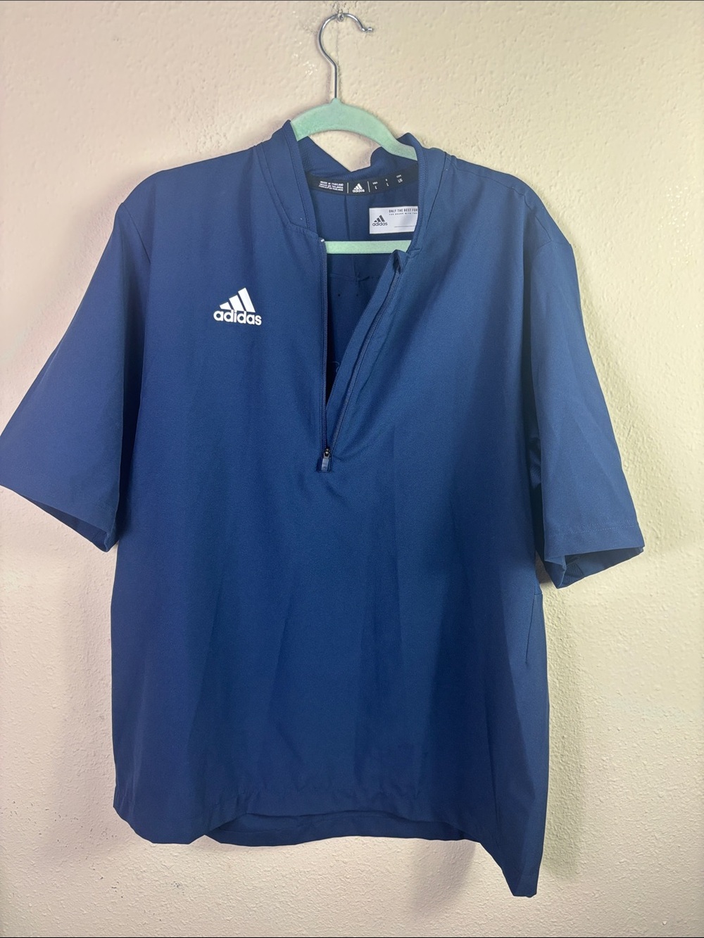 Adidas Fielders Choice 2.00  Short Sleeve Quarter Zip Shirt Navy Blue Sz L